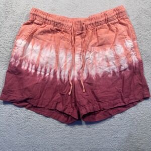 Old Navy Linen‎ Blend Shorts Tie Dye Drawstring Summer Women's L Peach Burgundy